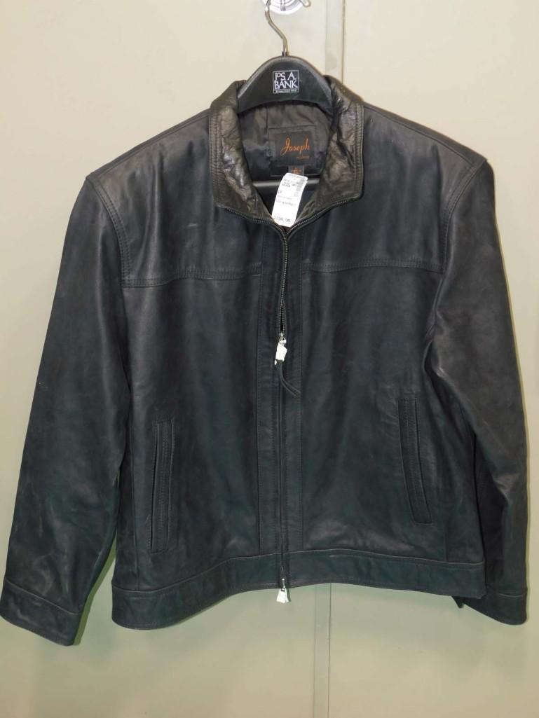 Jos A Bank Black Leather Jacket Size L (1 of 3)