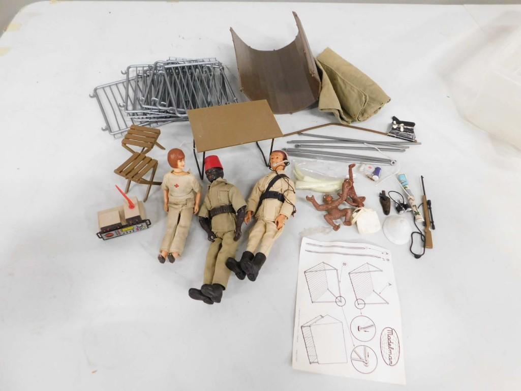 Vtg 1970s Madelman Kenya Safari Jungle Set w 3 Posable 6.5" Action Figures and Animals Lot: Vintage 1970s Madelman Kenya Safari Jungle Set with 3 Posable 6.5" Action Figures and Animals Lot . Set may be incomplete, but includes everything that you see in the pictures. Made in Spain. Very