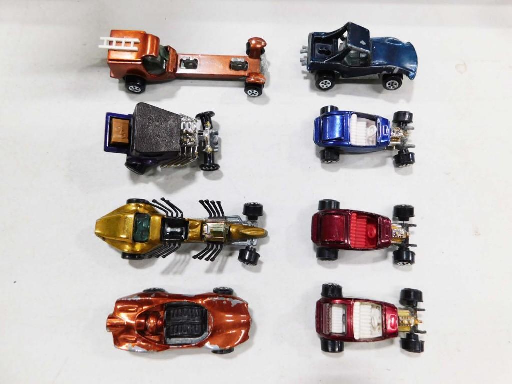 Lot of Vintage 1969-1970 Topper Johnny Lightning Cars: Lot of Vintage 1969-1970 Topper Johnny Lightning Cars including 3 custom '32 Ford Coupes, Sand Stormer - missing wheel, Flame Out - no engine, T.N.T, Red Line Custom Turbine - no dome, Triple Thre