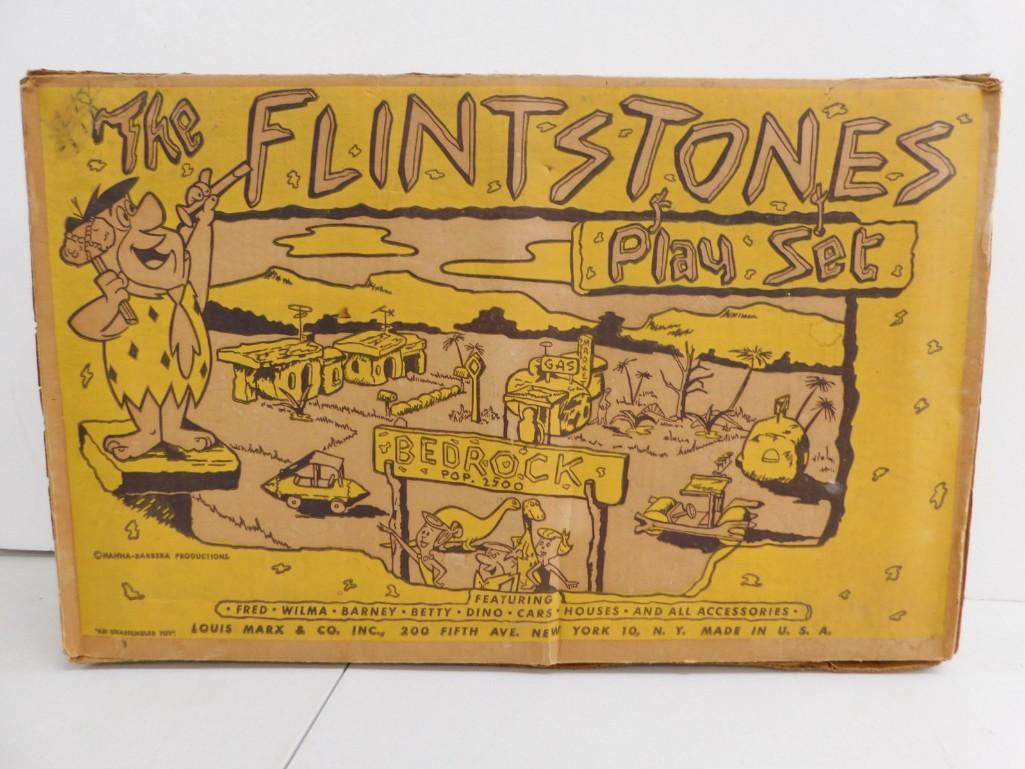 Vintage 1960s Marx The Flintstones Playset or Play Set: Vintage 1960s Marx The Flintstones Playset or Play Set Includes everything that you see in the pictures and we will be posting some more pictures of this on Wednesday. Condition: has a small tear in t