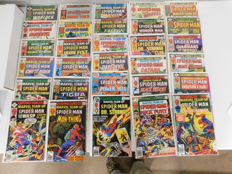 Lot of 30 Marvel Team-Up Comics Includes some issues between 55 and 89: Lot of 30 Marvel Team-Up Comics Includes issues 55 (Warlock-Whitman Variant) 56 (Daredevil-Whitman Variant), 57, 58, 59, 60 (Wasp-Whitman Variant), 61, 62 (Ms. Marvel), 63,64, 67, 68, 69, 71, 72, 73, 
