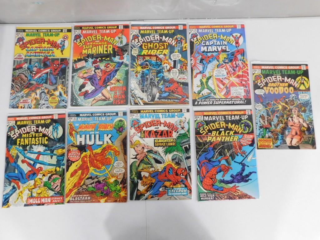 Lot of 9 Marvel Team Up Comic Books Issues 13-20 and 24: Lot of 9 Marvel Team Up Comic Books Issues 13-20 and 24 - Featuring Captain America, Sub Mariner, (Issue 15 Ghost Rider first Spider-Man Gide Team UP 11/73) Captain Marvel, Mister Fantastic, Hulk, Ka-