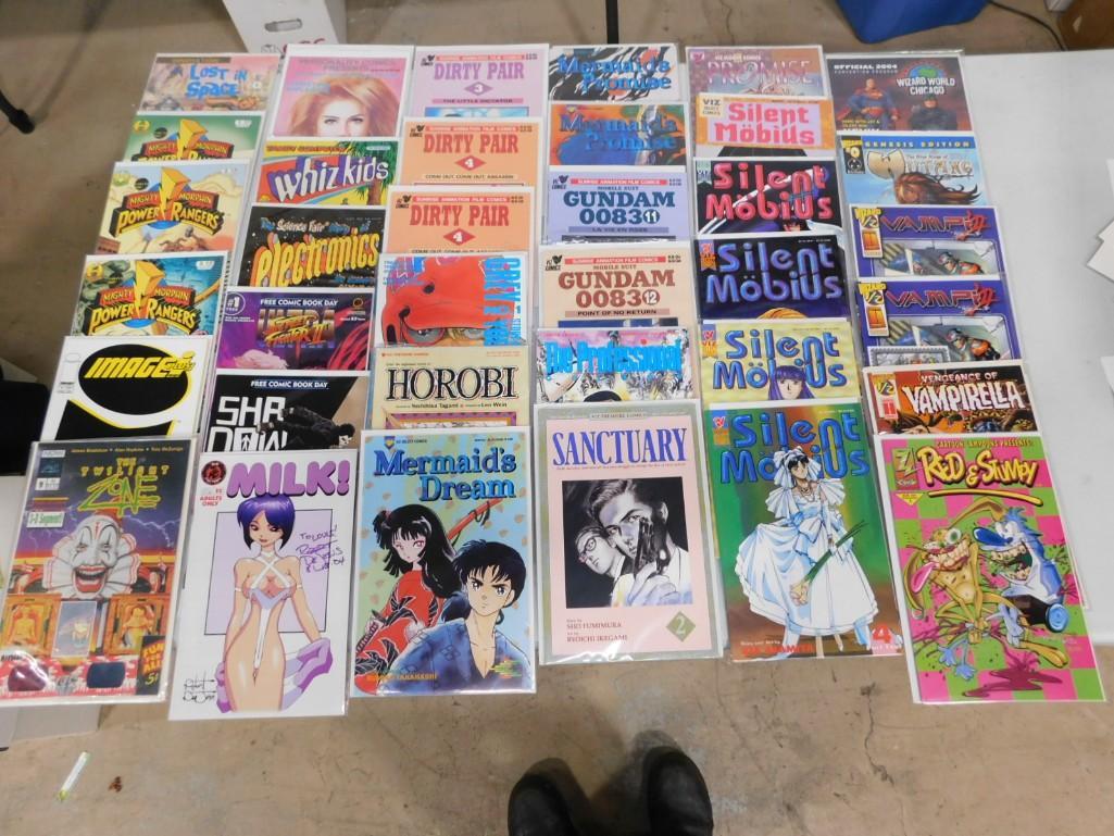 Lot of 36 Comics including Lost in Space, Milk! MMPR, Silent Mobius, etc.: Lot of 36 Comics including Lost in Space, Milk (Autographed - no COA)! MMPR, Silent Mobius, Dirty Pair, Horobi, Sanctuary, Gundam 0083, Mermaid's Promise, etc.