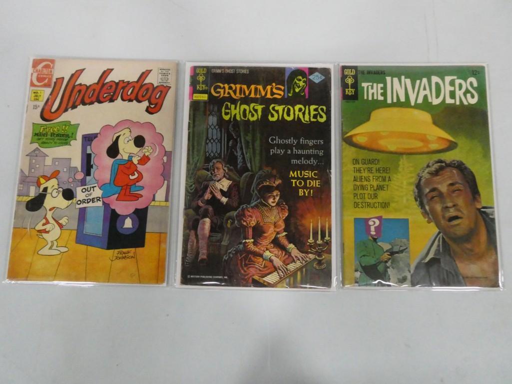 Lot of 3 Vintage Comics Inclduing Underdog #1, Gold Key Grimm's Shost Stories and The Invaders (1 of 4)