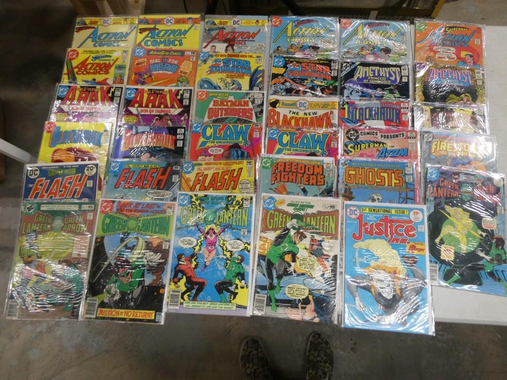 Lot of 35 DC Comics including Action Comics, Arak, Flash, Green Lantern, etc.: Lot of 35 DC Comics including Action Comics, Arak, Flash, Green Lantern, tice, Inc. The New Blackhawk Star Squadron, Amethyst, Ghosts, etc.