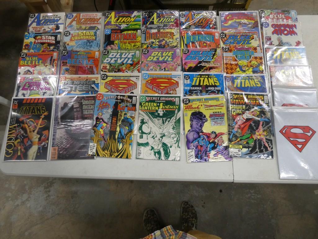 Lot of 36 Comics including the New Teen Titans, Cosmic Boy, The Man of Steel, Green Lantern & Sandma: Lot of 36 Comics including the New Teen Titans, Cosmic Boy, The Man of Steel, Secret Origins Green Lantern & Sandman, Blue Devil, Blackhawk, One Batman, Captain Atom, Blue Beetle, Titans, etc.
