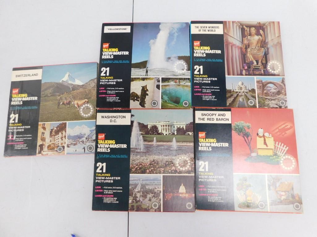 5 Complete Talking View Master Reels in Box incl Snoopy and the Red Baron: 5 Complete Talking View Master Reels in Box . Includes Seven Wonders of the World, Snoopy and the Red Baron, Washington DC, Yellowstone, and Switzerland . Original and complete