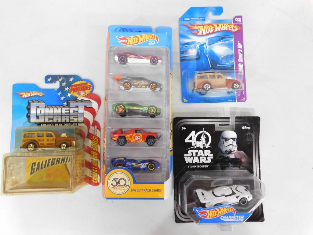 Lot of NOS Hot Wheels incl Star Wars 40th Anniversary Stormtrooper, HW 50 Track Stars,: Lot of New Old Stock Hot Wheels incl Star Wars 40th Anniversary Stormtrooper, HW 50 Track Stars, Connect Cars California, Team: Surf's Up