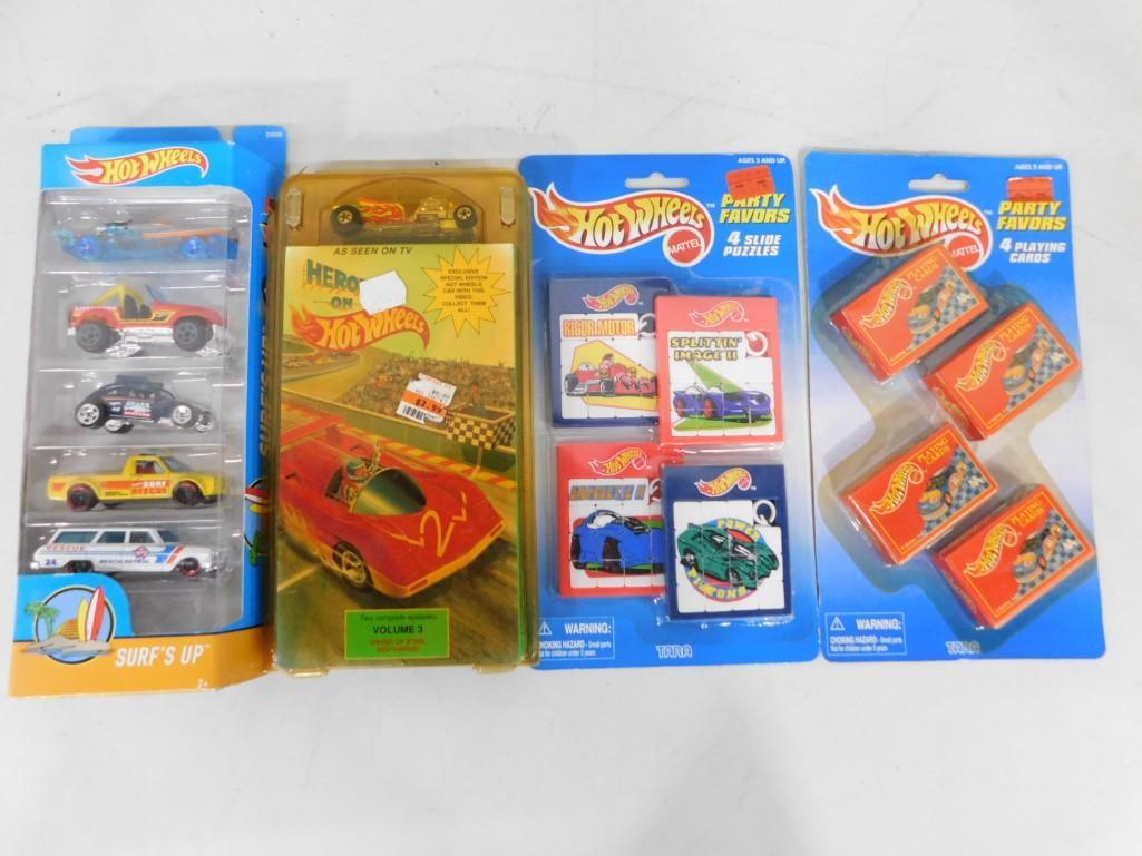NOS Hot Wheels Lot incl Surf's Up 5 Pack, Heroes of Hot Wheels Vol 3, Slide Puzzles Party Favors,: New Old Stock Hot Wheels Lot incl Surf's Up 5 Pack, Heroes of Hot Wheels Vol 3 VHS Video with a special edition Hot Wheels car , Slide Puzzles Party Favors, Mini Playing Cards Party Favors