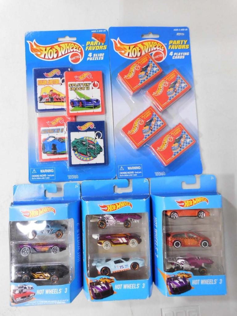 NOS Hot Wheels Lot incl 3 Hot Wheels 3 Packs, Hot Wheels Mini Playing Cards Party Favors, and: New Old Stock Hot Wheels Lot incl 3 Hot Wheels 3 Packs, Hot Wheels Mini Playing Cards Party Favors, and Hot Wheels Slide Puzzles Party Favors