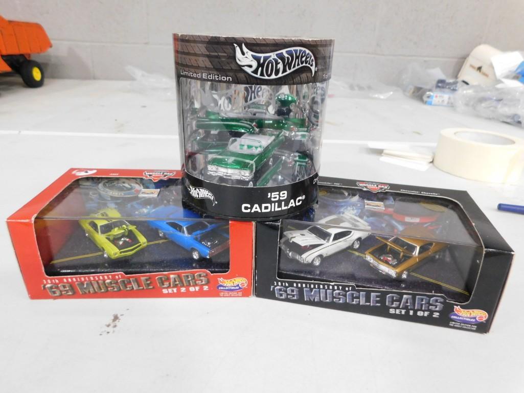 Hot Wheels incl 2 30th Anniversary '69 Muscle Cars Sets and a Limited Edition Hot Wheels '59 Cadilla: Hot Wheels incl 2 30th Anniversary '69 Muscle Cars Sets and a Limited Edition Hot Wheels '59 Cadillac all new old stock