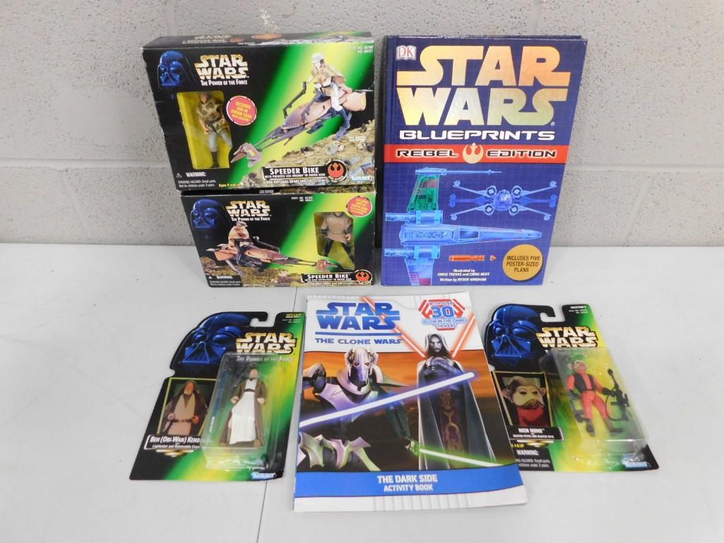 Star Wars Lot incl New in Package Action Figures and Star Wars Blueprints Rebel Edition: Star Wars Lot incl New in Package Action Figures including 2 Speeder Bike, Ben (Obi-Wan) Kenobi, Nien Nunb, The Dark Side Activity Book, and Star Wars Blueprints Rebel Edition