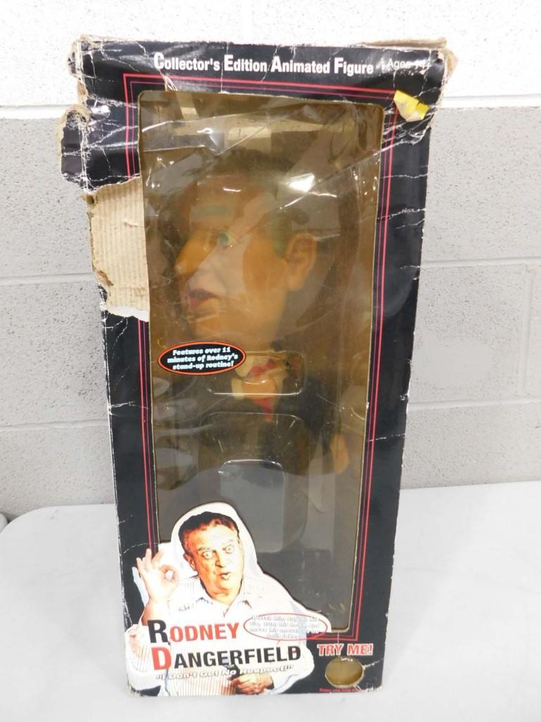 Rodney Dangerfield Talking Doll with Box: Rodney Dangerfield Talking Doll with Box - Box is very beat up and battery probably needs replacing. Over 11 minutes of Rodney's comedy. Probably includes this gem: â€œMy wife and I were happy for