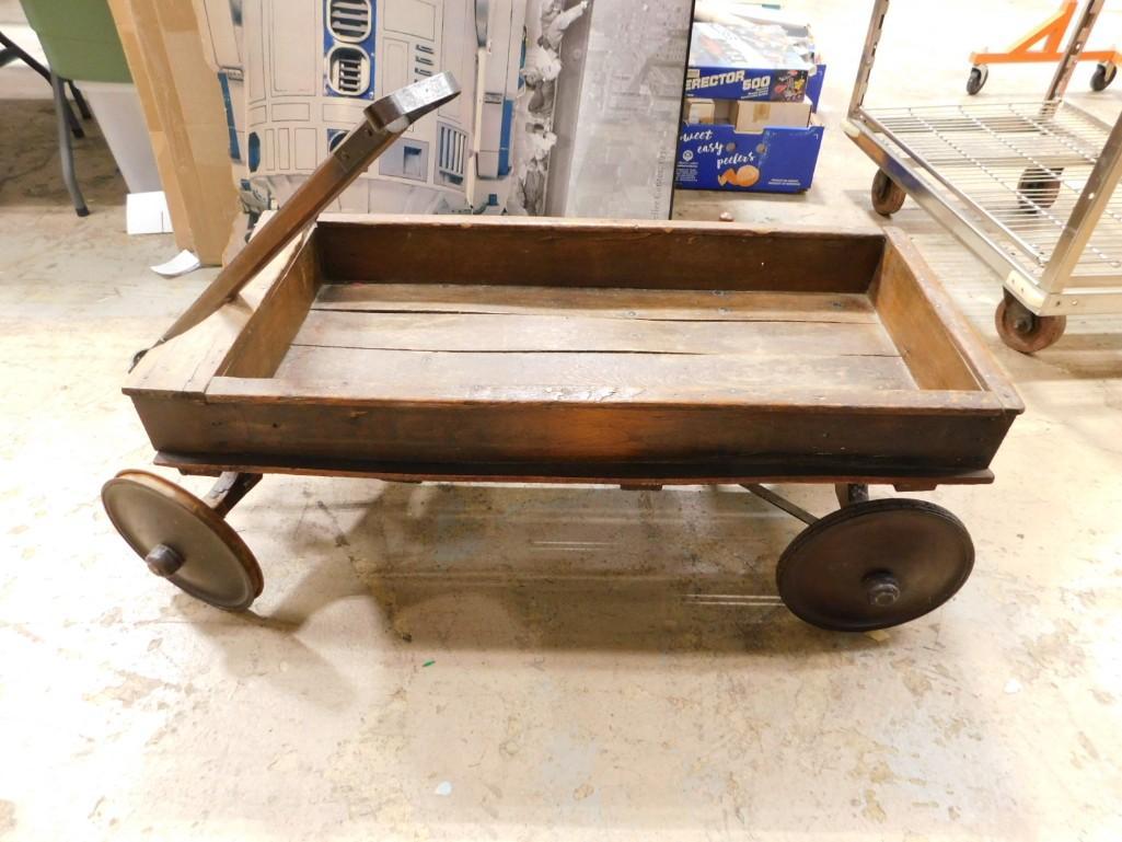 Antique 1900's Wooden Coaster Wagon: Antique 1900's Wooden Coaster Wagon. Wheels dry rotted, but may be replaced. The side says "Hibbard Ball Bearing Coasters" Looks like this may have been Roger's who may have lived in Chicago. Roughly