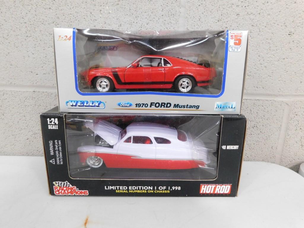 Lot of 2 New in box 1:24 Scale Cars including Welly Ford 1970 Mustang: Lot of 2 New in box 1:24 Scale Cars including Welly Ford 1970 Mustang and Racing Champions Hot Rod 1949 Mercury