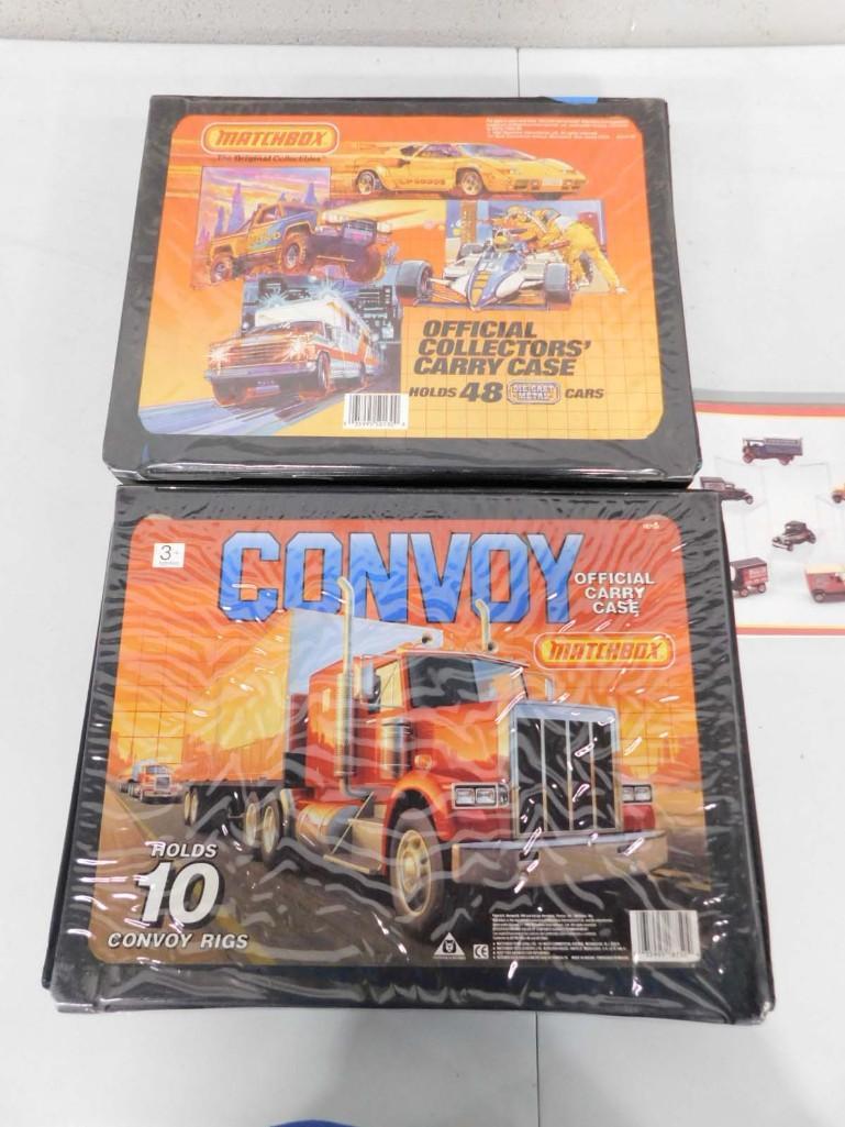 2 Matchbox Convoy Carrying Cases with some trucks: 2 Matchbox Convoy Carrying Cases with some trucks and a Matchbox / Lledo Toys Price Guide Reference Book