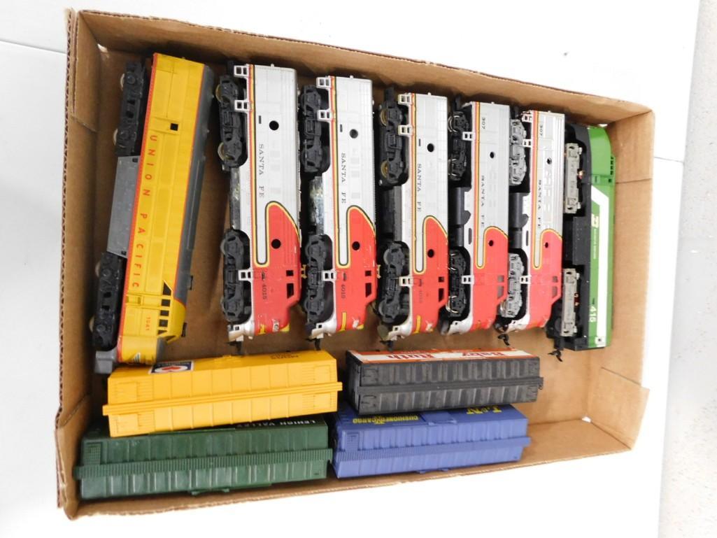 Lot of HO Scale Train Cars including Engines, Baby Ruth, Lehigh Valley, etc.: Lot of H0 Scale Train Cars including Engines, Baby Ruth, Lehigh Valley, Santa Fe, etc.