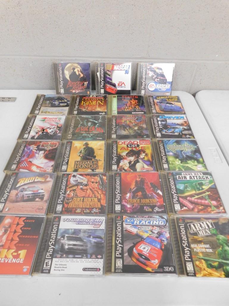 Lot of 23 Sony PlayStation Games including Medal of Honor, Evil Dead, Bloody Roar II, Nascar 98,: Lot of 23 Sony PlayStation Games including Medal of Honor, Evil Dead, Bloody Roar II, Nascar 98, Tekken 3, Driver, Army Men Air Attack, Duke Nukem, Rally Cross, etc.