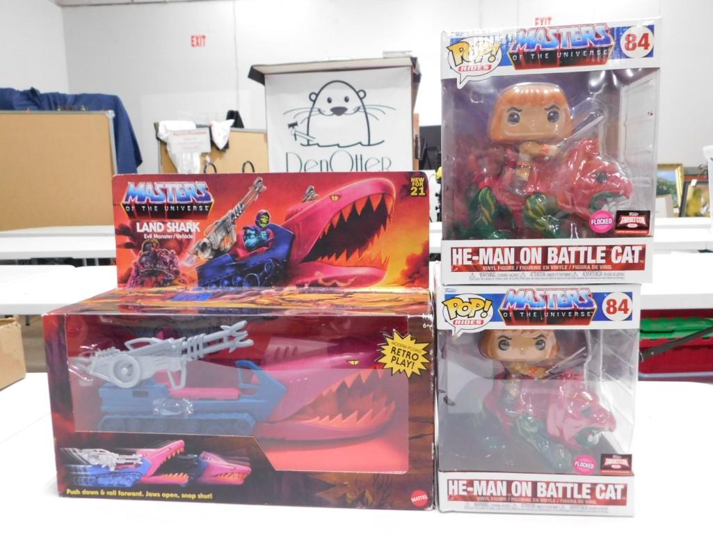 He-Man Masters of the Universe Land Shark New in Box and 2 He-Man on Battle Cat Funko Pop!: He-Man Masters of the Universe Land Shark New in Box and 2 He-Man on Battle Cat Funko Pop!