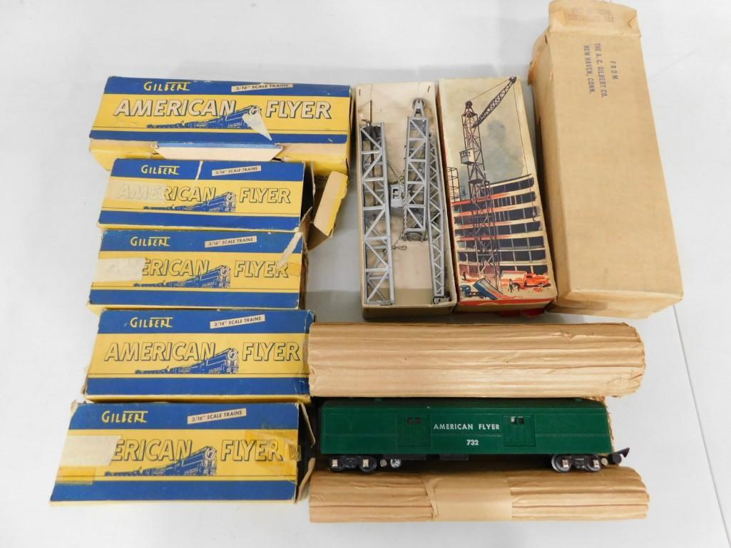 Lot of Gilbert American Flyer 3/16" trains and accessories with boxes, etc.: Lot of Gilbert American Flyer 3/16" trains and accessories with boxes, etc.