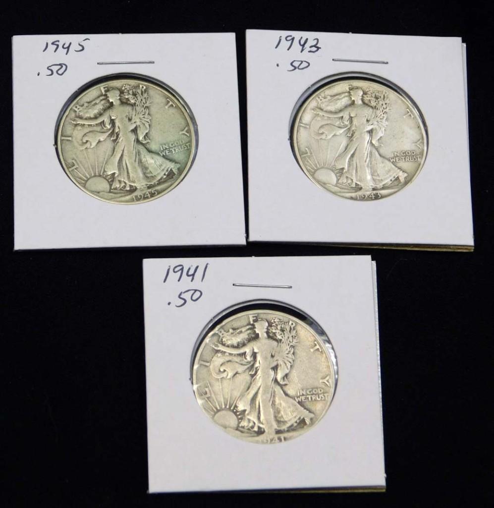 3 Walking Liberty Half Dollars 90% Silver (1 of 8)