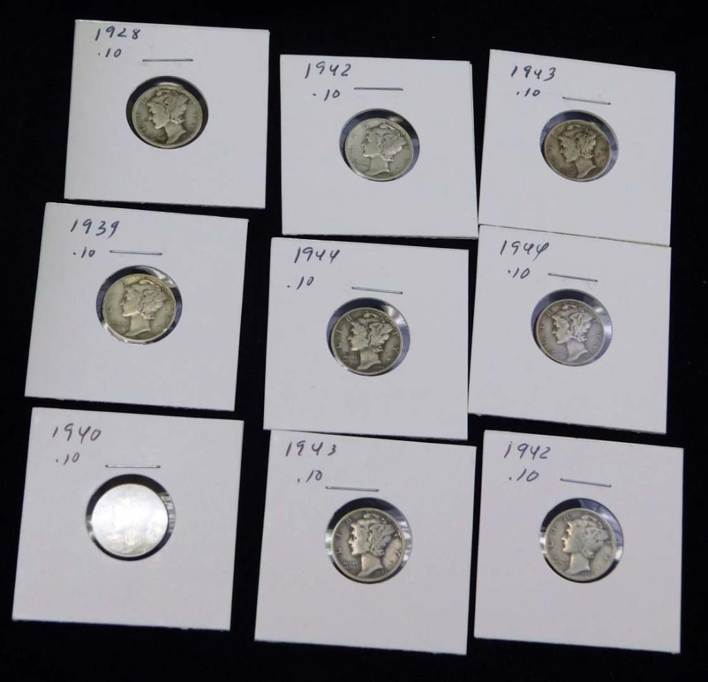 9 Mercury Dimes 90% Silver (1 of 10)