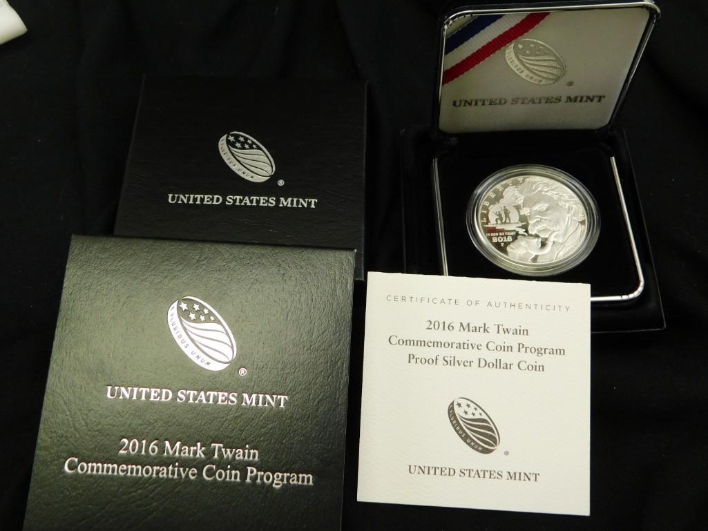 US Mint 2016 Mark Twain Commemorative Proof Silver Dollar Coin (1 of 7)