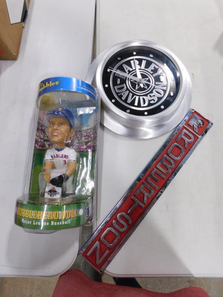Collectibles incl Harley Davidson Clock, Robertson Metal Sign or Emblem, Alex Rodriguez: Collectibles incl Harley Davidson Clock, Robertson Metal Sign or Emblem, Alex Rodriguez Bobblehead New in Package Clock is untested