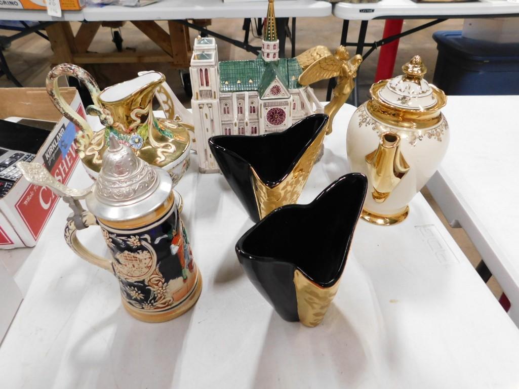Lot of Porcelain etc incl Capodimonte, Beer Stein, Fitz & Floyd Teapot, etc: Lot of Porcelain etc incl Capodimonte, Beer Stein, Fitz & Floyd Teapot, etc