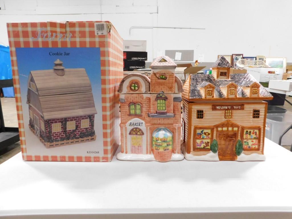 3 House Shaped Ceramic Cookie Jars incl 1 in Original Box (1 of 5)