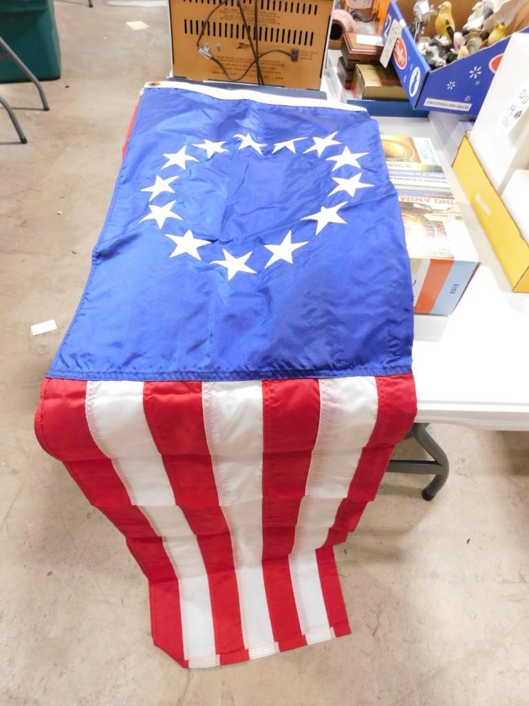 13 Star US Betsy Ross Flag (Reproduction) and Nautical Book ends: 13 Star US Betsy Ross Flag (Reproduction) and Ancient Mariner Globe Book ends with box