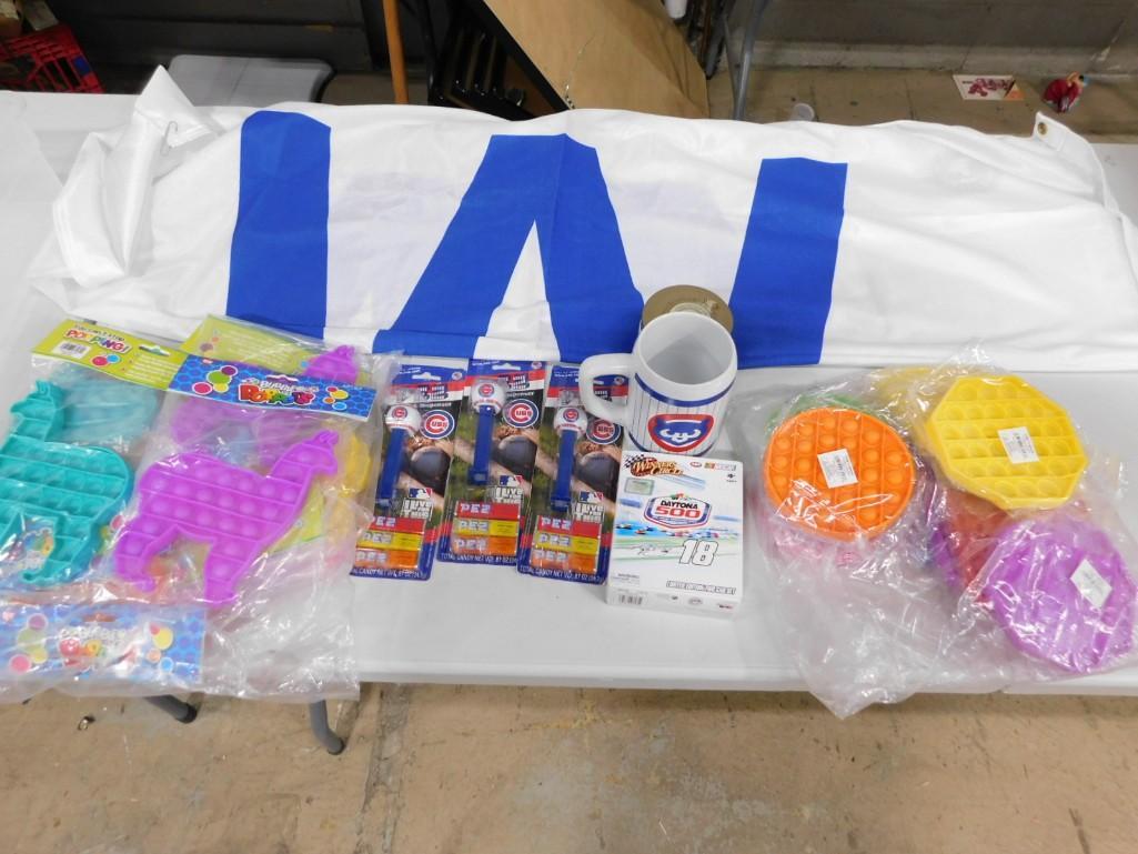 Bubble Popper Toys, 3 Cubs Pez Dispensers, Etc: Bubble Popper Toys, 3 Cubs Pez Dispensers, Cubs Mug, Cubs Flag, etc
