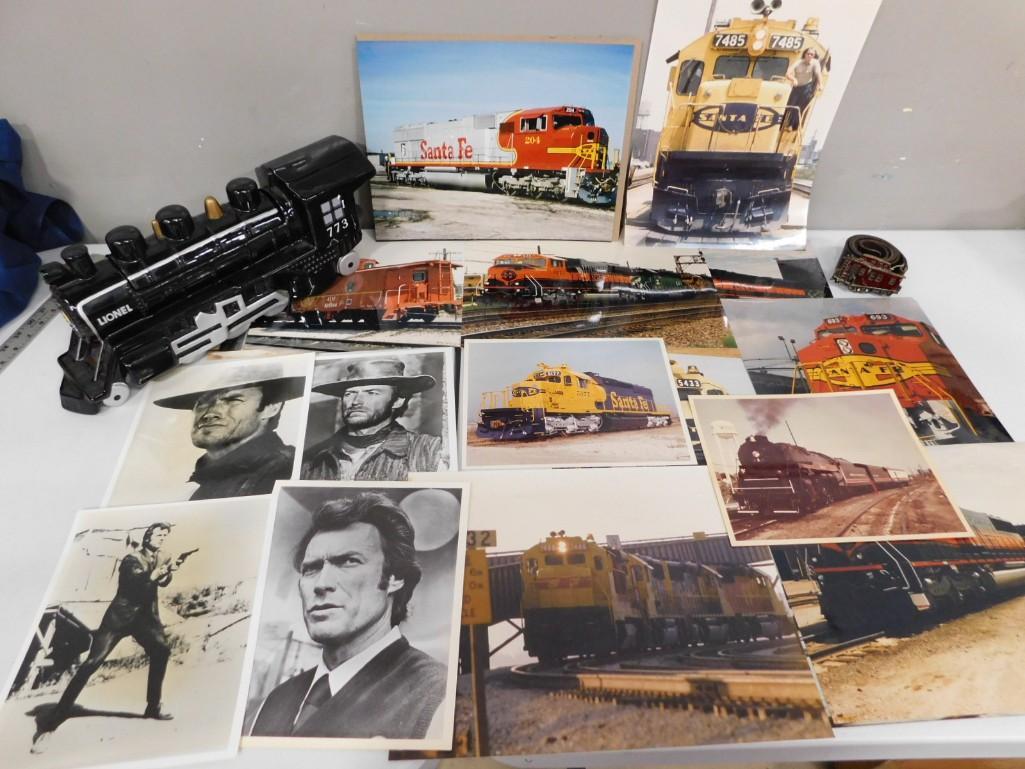 Lionel Locomotive Cookie Jar and a Railroad Caboose Belt Buckle: Lionel Locomotive Cookie Jar and a Railroad Caboose Belt Buckle and Train Pictures and Clint Eastwood Pictures