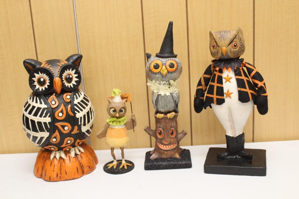 Bethany Lowe Halloween Hop Hop Jingle Boo 12.5" Owl Figure designed by Debra Schooch: Bethany Lowe Halloween Hop Hop Jingle Boo 12.5" Owl Figure designed by Debra Schooch, Bethany Lower Candy Corn Hootie Trick or Treat Owl 7.5" Resin Figure, Licensed CJF Designs Halloween 10.6&