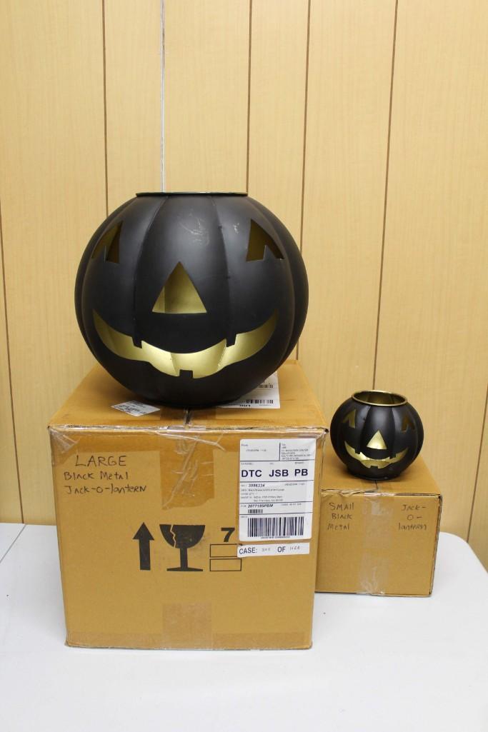 2 Pottery Barn Black Halloween Jack o Lanterns or Pumpkins: 2 Pottery Barn Black Halloween Jack o Lanterns or Pumpkins made of metal