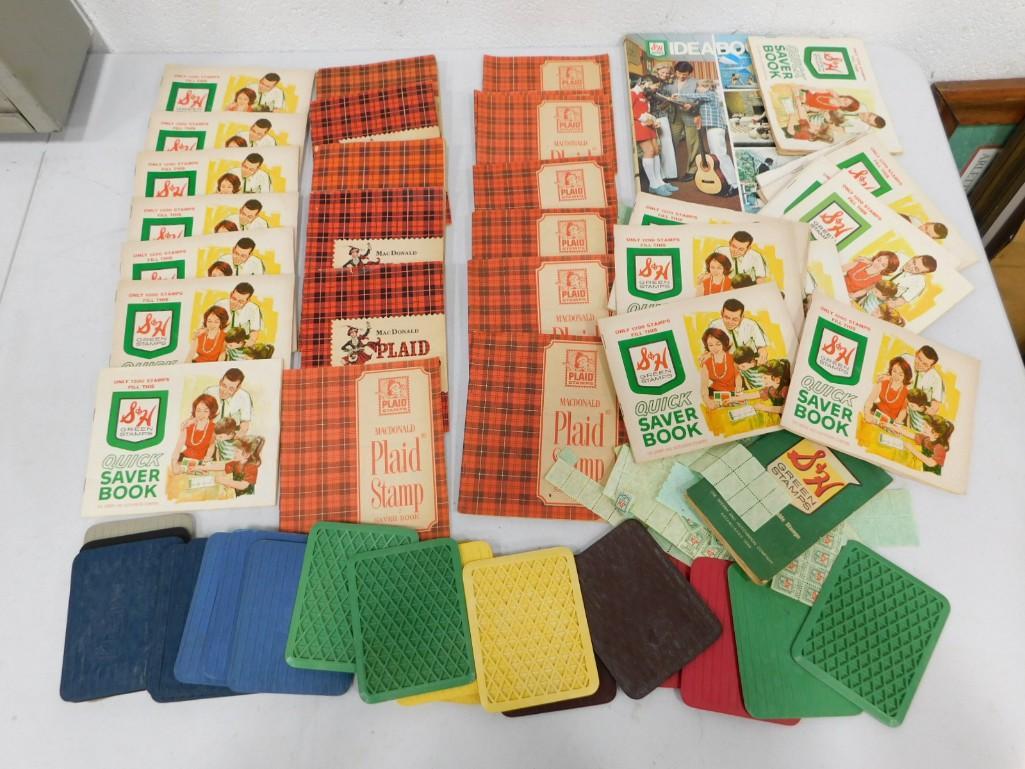 18 Vintage Rubbermaid Bar Coasters, Plaid Stamp Books, S&H Quick Saver Books, etc: 18 Vintage Rubbermaid Bar Coasters, Plaid Stamp Books, S&H Quick Saver Books, etc