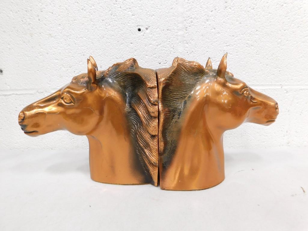 Copper Horse Head Bookends: Pair of Copper Horse Head Bookends