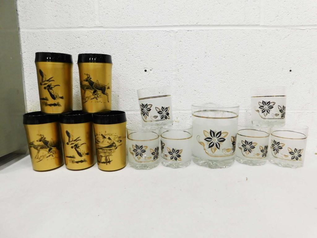 6 DeValbor Rocks Glasses and 1 Larger Glass or Small Ice Bucket Made in Italy and 5 Vintage Insulate: 6 DeValbor Rocks Glasses and 1 Larger Glass or Small Ice Bucket Made in Italy and 5 Vintage Insulate Glasses