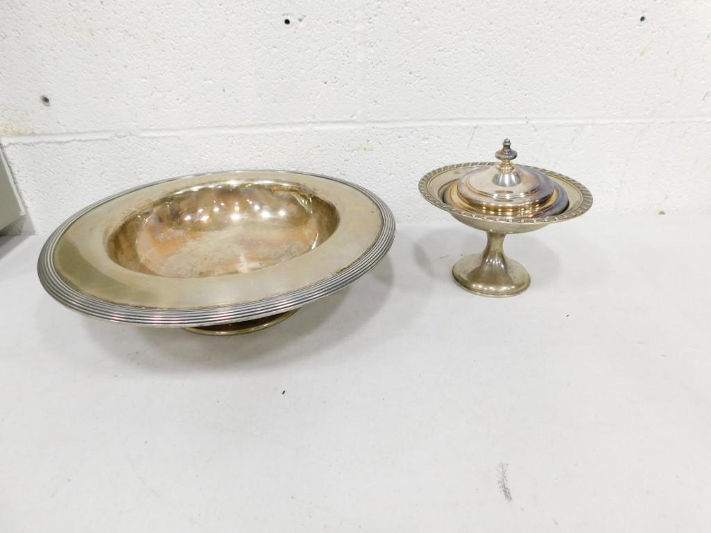 1 Small Weighted Sterling Footed Candy Dish, 1 Larger Footed Silver Plated Bowl, and a Mismatched Si (1 of 4)