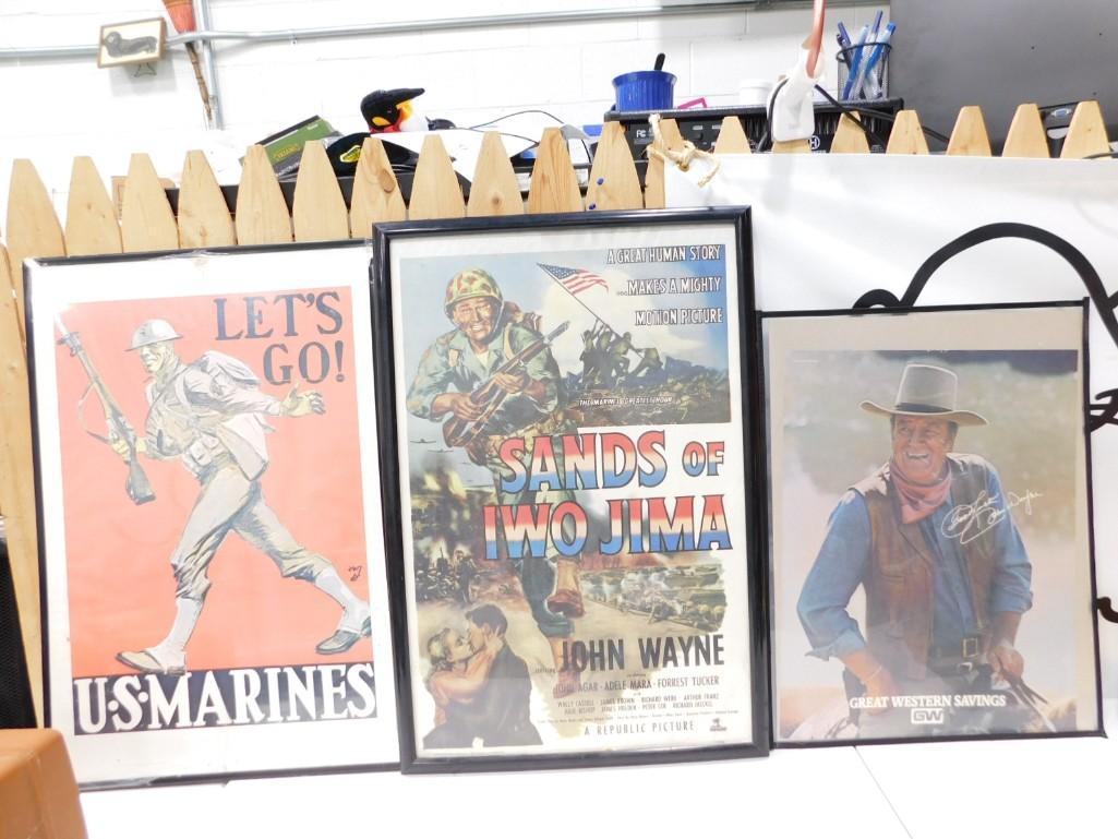 3 Framed Prints including John Wayne, US Marines and Sands of Iwo Jima: 3 Framed Prints including John Wayne, US Marines and Sands of Iwo Jima