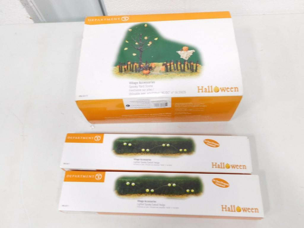 3 Dept 56 Halloween Village Accessories incl Spooky Yard Scene , 2 Lighted Spooky Eyeball Hedges: 3 Department 56 Halloween Village Accessories incl Spooky Yard Scene , 2 Lighted Spooky Eyeball Hedges in Original Boxes