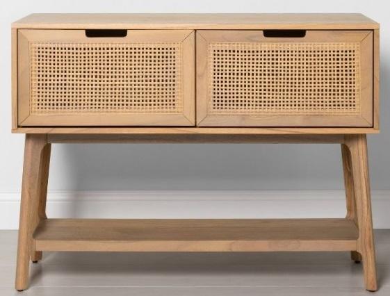 Hearth and Hand Console Table Wood with Caning Pull Down Drawer Natural Brown: Hearth & Hand Console Table Wood with Caning Pull Down Drawer Natural Brown . New in box. Item should look similar to the first picture.