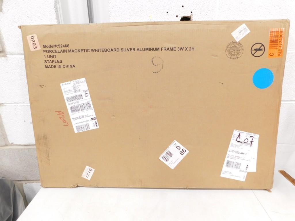 Porcelain Magnetic White Board Silver Aluminum Frame 3ft x 2ft Staples Model 52466: Porcelain Magnetic White Board Silver Aluminum Frame 3ft x 2ft Staples Model 52466 - new in box