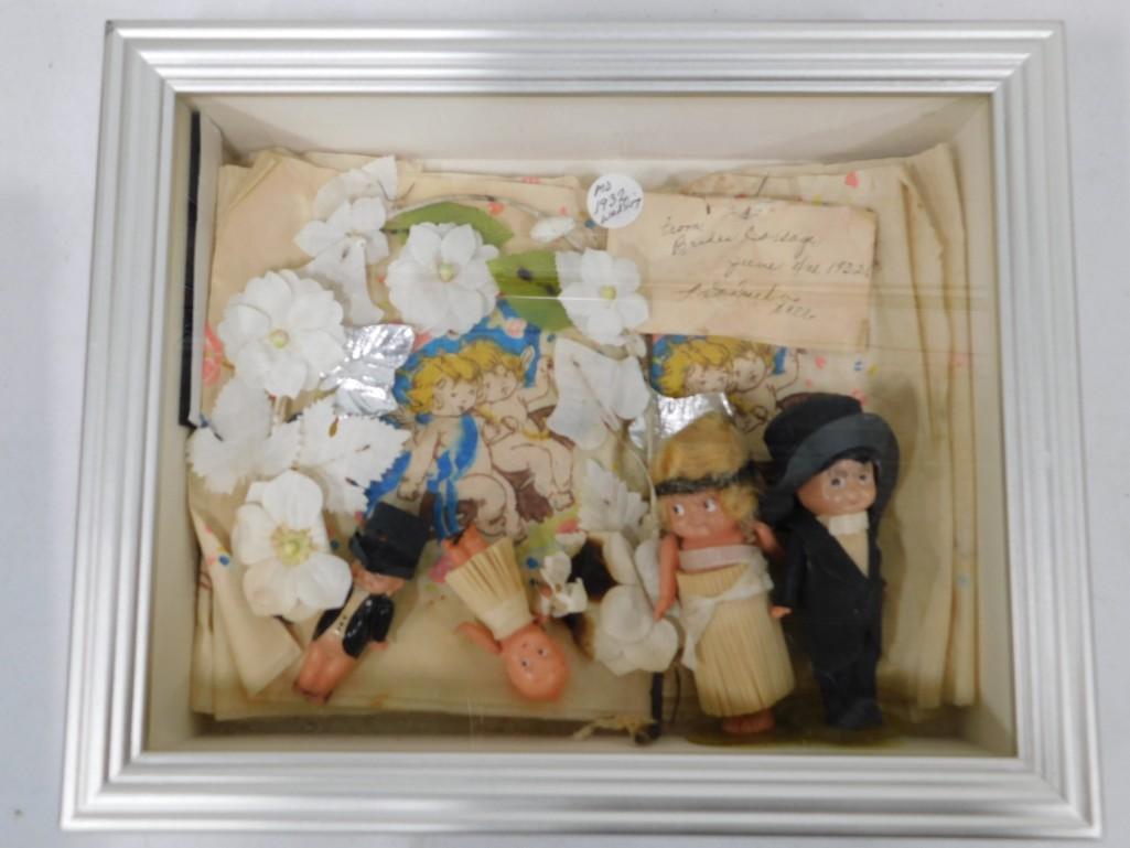 1932 Wedding Decor Set incl Small Dolls, Ephemera, etc: Vintage 1932 Wedding Decor Set including small dolls, ephemera, etc