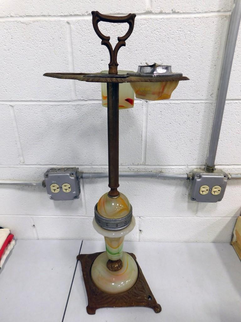 Art Deco Floor Ashtray with Slag Glass Accents (1 of 6)