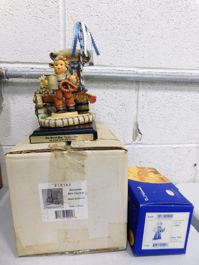 Goebel Hummel Pretzel Boy #2093 with Bavarian Bier Garten Hummelscape #1016-D: Goebel Hummel Pretzel Boy #2093 with Bavarian Bier Garten Hummelscape #1016-D . Both have original boxes