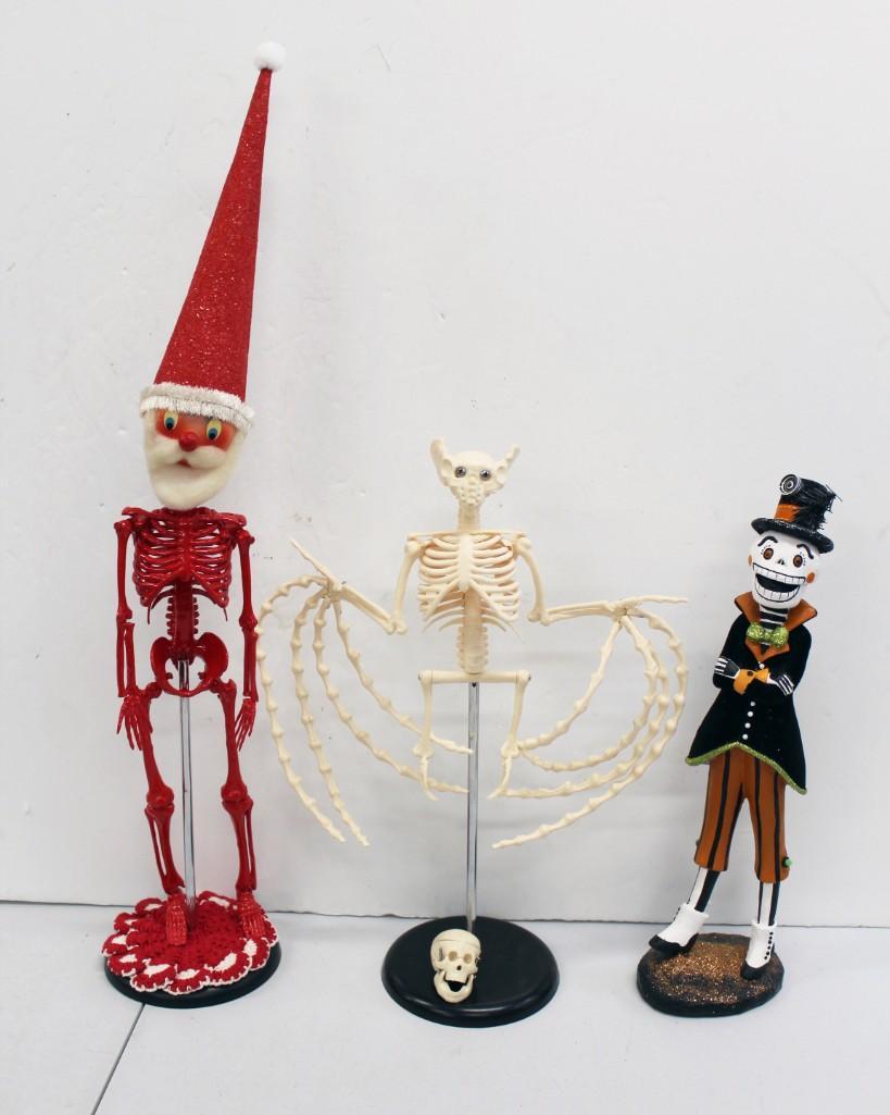 Halloween OOAK Retro/Vintage Style 26" Red  Santa Skeleton Posable Figure w Stand (1 of 6)