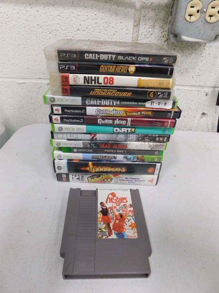 Video Game Lot incl Nintendo Hoops, Xbox One Minecraft, Xbox 360 Dirt 3, PS3 Guitar Hero Live, (1 of 3)