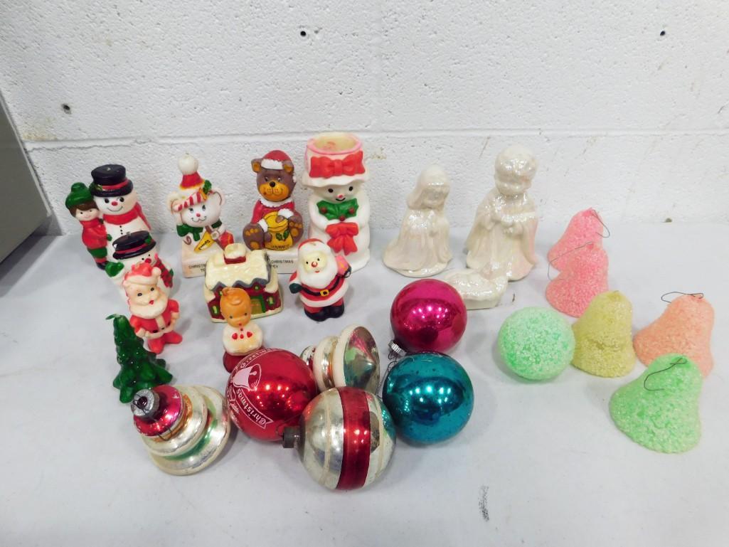 Lot of Vintage Christmas Ornaments and Decorations incl Shiny Brite , Mercury Glass , Candles , (1 of 7)