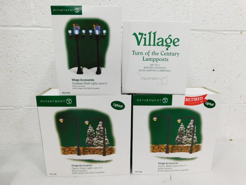 Dept 56 Village Accessories incl Retired Classic Street Lights, Snowmen Street Lights, Turn of the C (1 of 3)